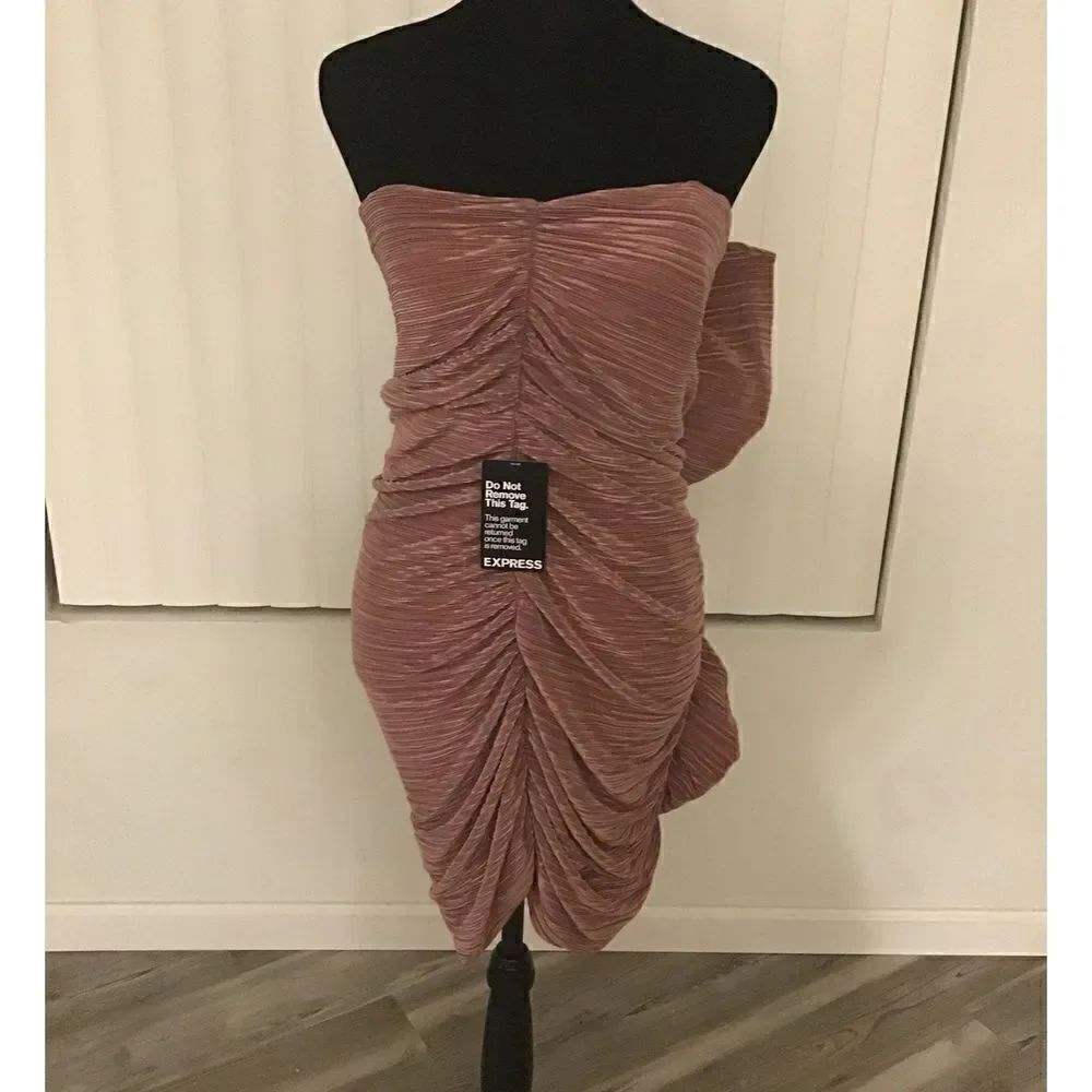 NWT~Express Dusty Rose Ruched & Ruffled Party Dress Sz 10 Misses